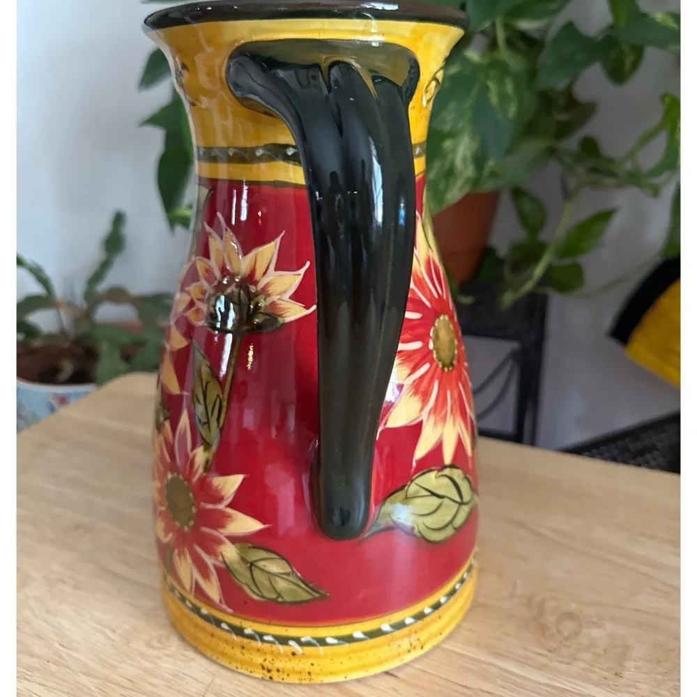 Pier 1 Imports Sunflower Pitcher Hand Painted Terracotta Tuscan Farmhouse